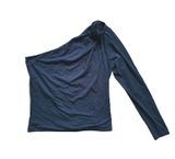 Abercrombie Y2K Asymmetric Sleeve Shoulder Rose Top Large Black Retro Whimsigoth Photo 0