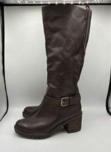 ZODIAC Georgia Knee High Boot 8.5M Brown Riding Heel Tall Lug Buckle Moto Photo 0