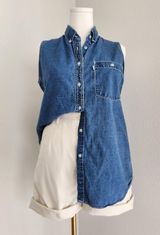 Vintage 90s Y2K Levi’s Linen Cotton Blend Denim Sleeveless Button Down Shirt M Photo 0