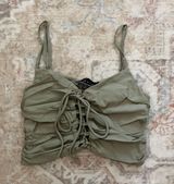 Blue Blush Green Cropped Tie Going Out Top Photo 0