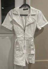 fab'rik White Jean Romper Photo 0