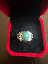 Vintage Women's Turquoise Moonstone Cut Ring Natural Bohemian Style Size 6 NWT Blue Photo 0