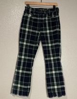 High Rise Crop Flare Jeans with Plaid Pattern Photo 0