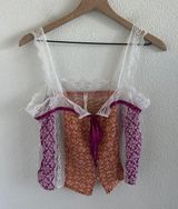 By Anthropologie The Sylvie Lounge Top Lightweight Patchwork Lace XS Photo 0