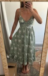 Sage Green Floral Midi Dress Photo 0