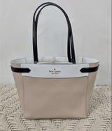 Kate Spade Staci Colorblock Saffiano Leather Laptop Tote Bag Beige Black White Photo 0