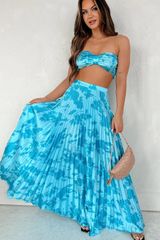Blue Pleated Two Piece Skirt Set Photo 0