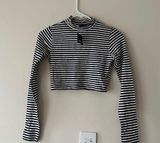 Forever 21 Black & White Striped Long Sleeve Crop Top Goth Punk Grunge Sz S NWT Photo 0