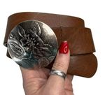 J.Crew  Size Small Genuine Brown Leather Belt with Floral Round Metal Buckle Photo 0