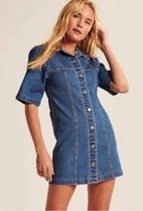 Abercrombie & Fitch A-Line Button-Up Short Sleeve Blue Denim Mini Dress Size XS Photo 0