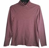 L.L. BEAN Deep Red White Cowl Neck Stripe Blouse M Photo 0