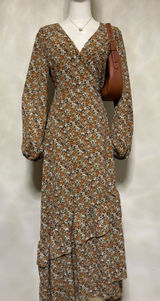 Floral Long Sleeve Midi Dress – Brown/Autumn Print Photo 0