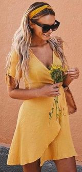 Lulus Yellow Wrap Dress Photo 0