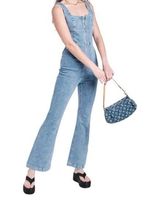 Emory Park Y2K Sleeveless Zip Front Flared Leg Blue Medium Wash Denim Jumpsuit Photo 0
