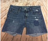 AMERICAN EAGLE 6 Jean Shorts Cut Off Patches Denim Med Wash Distressed Photo 0
