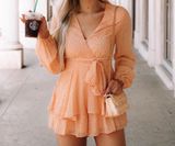 Goodnight Macaroon NWT Peach & Yellow Ruffled Romper with Tie Photo 0