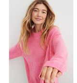 Aerie Women's L Unreal Sweater Country Pink Plush Comfy Cozy Oversized Casual Photo 0