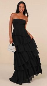 NWOT Gorgeous Essence Black Strapless Tiered Maxi Dress Wedding Size S Photo 0