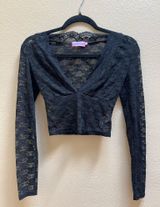 Edikted Black V-Neck Lace Long Sleeve Going Out Top Photo 0