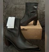 Mango Women's Block Heel Brown Leather Ankle Boots -Size 7.5 Photo 0