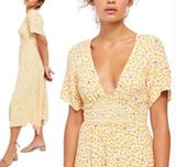 Yellow Floral Midi Dress Photo 0