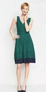 Lands End Sleeveless Polka Dot Green and Navy Dress, Size XS (fits like a small) Photo 0