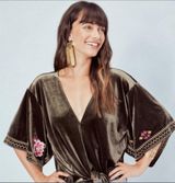 Lovestitch Velvet embroidered kimono faux wrap top Large Photo 0