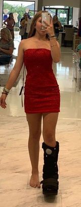 Faviana Red Homecoming Dress Glamour Beaded size 00 Photo 0