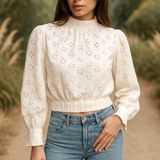 AllSaints Luna Broderie Eyelet Embroidered Linen Cotton Top White Size 6 Photo 0