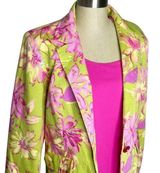 Susan Graver Blazer Top Set Womens Size 14 Green Pink Floral Career Wear Photo 0