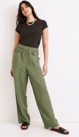 Madewell Women’s Linen-Blend Pull-On High-Rise Wide-Leg Pants Vintage Moss L Photo 0