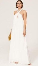 RIXO Jordyn Bridal White Halter Open Back Flowy Maxi Gown Dress Size US XS Photo 0