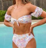 LULU’S Poolside To Side Ivory Floral Print Tie Front Bikini Top Photo 0