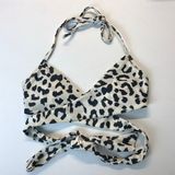 Aerie Leopard Crossover Bikini Top Scoop Black White Print Swim Wrap Tie Size XS Photo 0