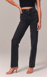Abercrombie & Fitch 90s Straight Ultra High Rise Black Jean Curve Love Size 29 8 Photo 0