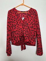 Express Size Large NEW Floral Faux Wrap Blouse Long Sleeve Boho Hippie Satin Photo 0