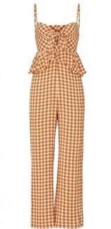 Saylor Jumpsuit Women Medium Orange White Bohemian Wide Leg Western Gingham RTR Photo 0