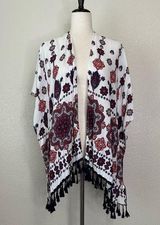 Coco + Carmen  Boho White Printed Tassel Open Front Kimono Photo 0