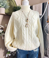 Vintage 70s/80s Sigallo Chunky Cable Knit Turtleneck Cozy Sweater Size XL Photo 0