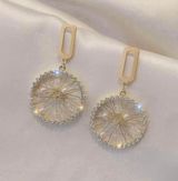 Women's Crystal Pearl Gold Wheel Dangle Drop Earrings Photo 0