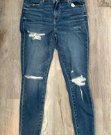 American Eagle Outfitters Dark Blue Distressed Skinny Jeans size 16 Photo 0