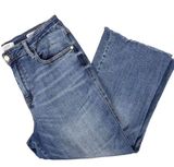 Women's High Rise Straight Crop Jeans Size 15 Medium Wash Raw Hem Photo 0