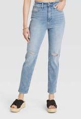 Universal Thread High Rise Slim Straight Distressed Light Wash Blue Jeans Sz 10 Photo 0
