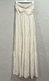 Flawless Ivory Boho Smocked Flowy Strapless Maxi Dress Size Medium Photo 0