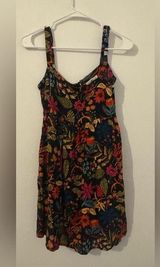 Natural Life Black Neon Floral Short Patti Dress Boho Beach Vacation Size XS Photo 0