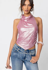 Edikted Pink Cowl Neck Tank Top Photo 0