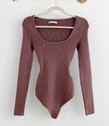 Abercrombie Ribbed Knit Square Neck Long Sleeve Bodysuit Photo 0
