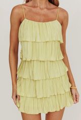 My Type Plisse Tiered Mini Dress Sage Photo 0