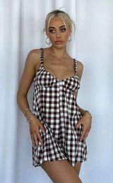 Princess Polly Brown Checkered Romper Photo 0