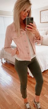 Ann Taylor LOFT NWT Pink Distressed Denim Jacket Photo 0